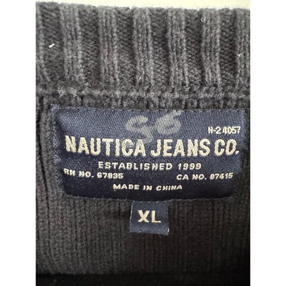 Vintage Y2K Nautica Jeans Co. Mens Black Ribbed Knit Cotton Sweater XL - Picture 3 of 4